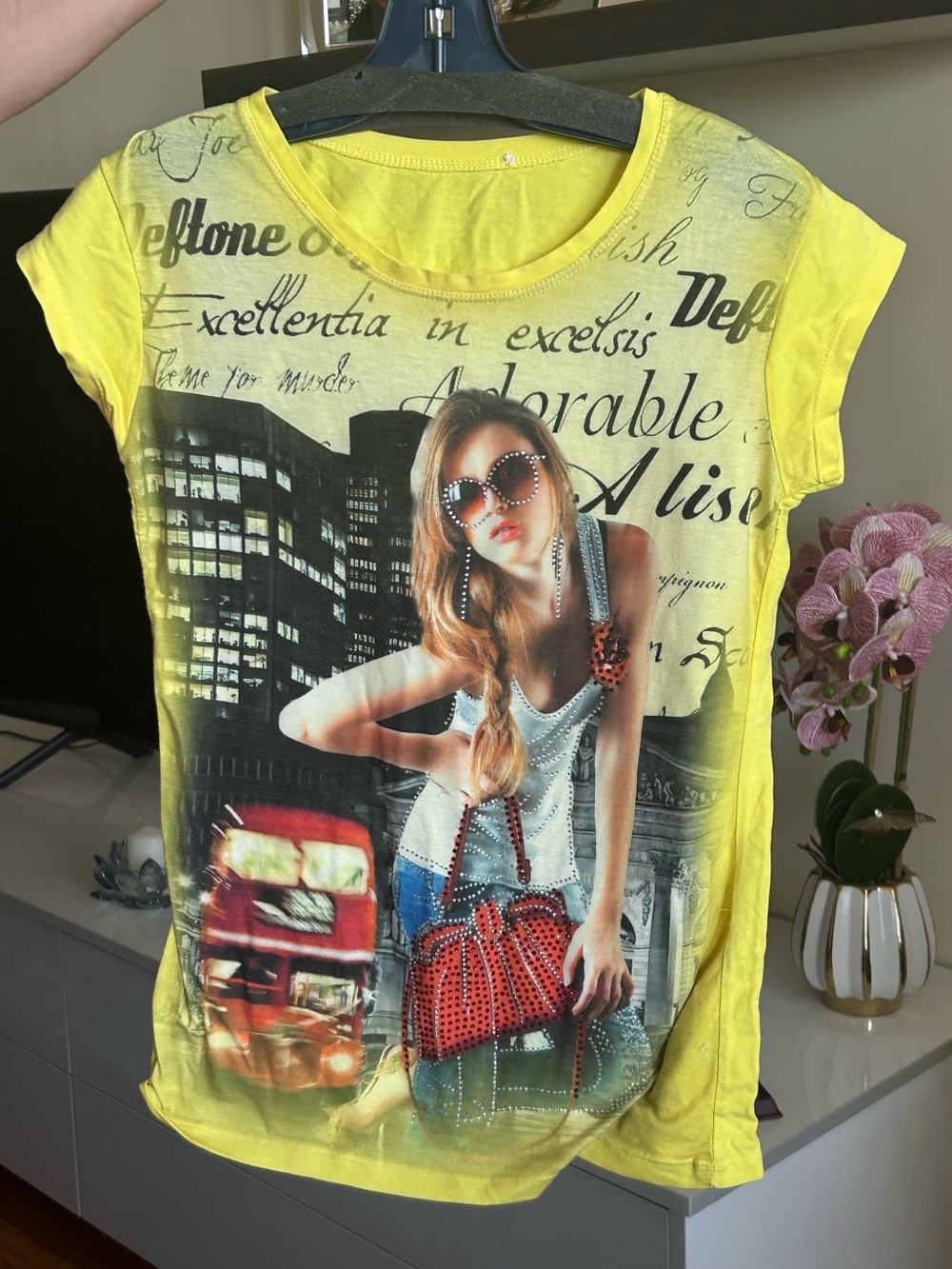 Yellow Graphic Women's Tee with City Print